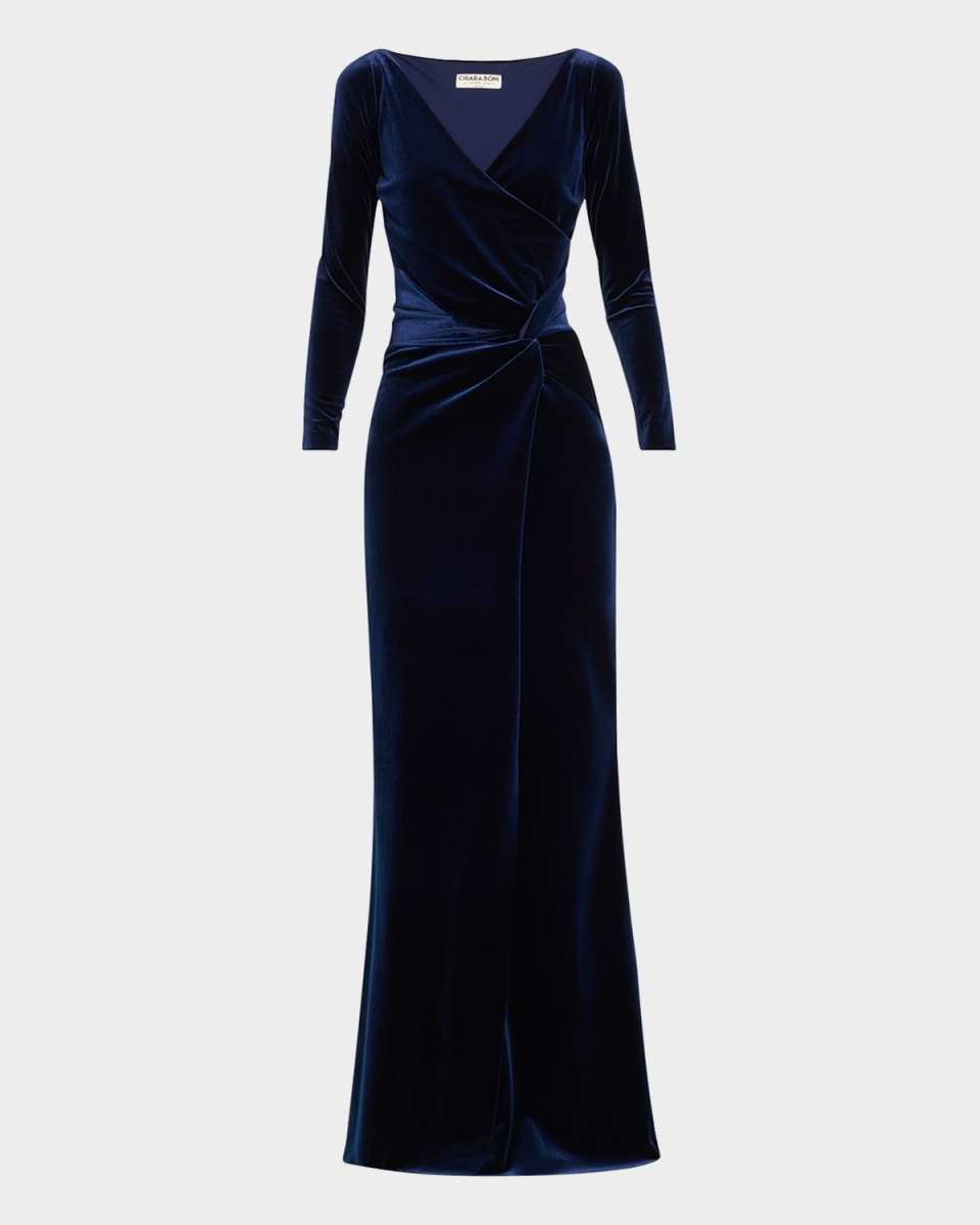 Axas Side-Twist Velvet Trumpet Gown