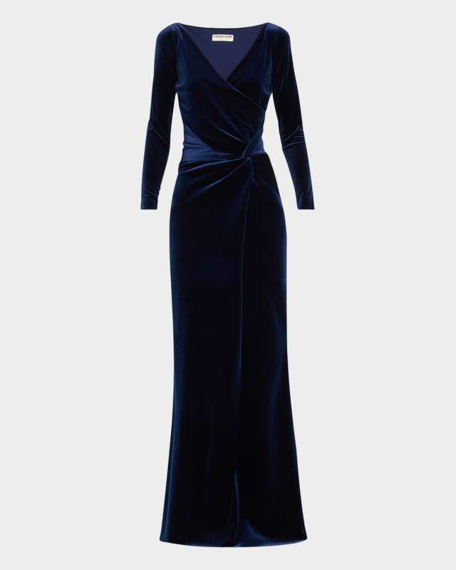 Axas Side-Twist Velvet Trumpet Gown