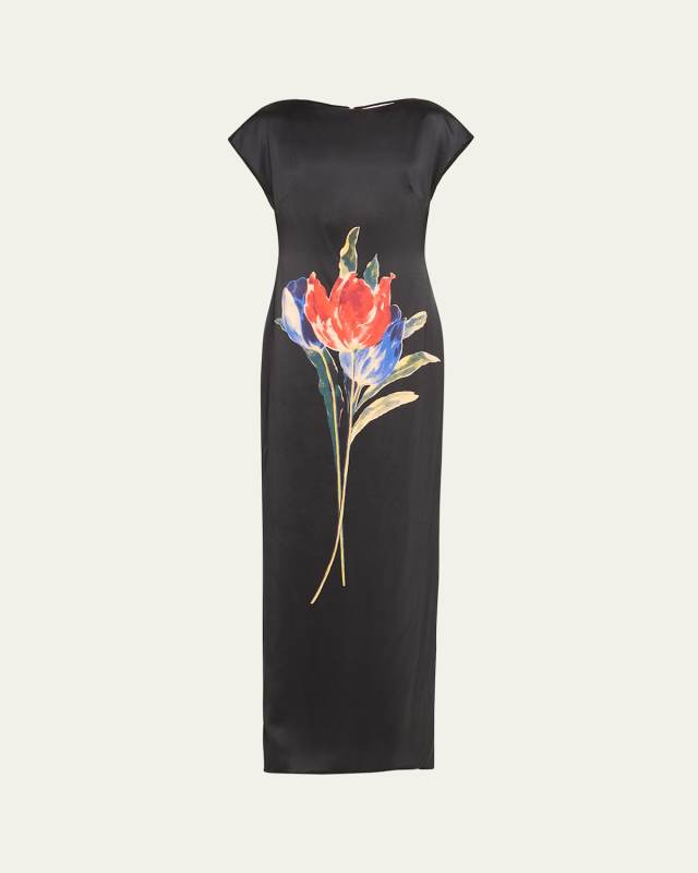 Tulip Print Silk Shift Gown