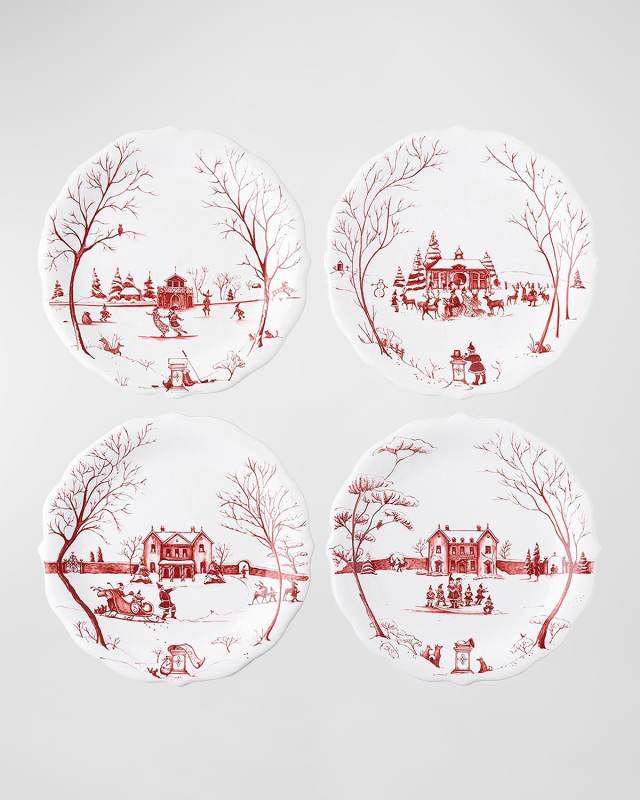 Country Estate Winter Frolic Mr. & Mrs. Claus Ruby Party Plates, Set of 4
