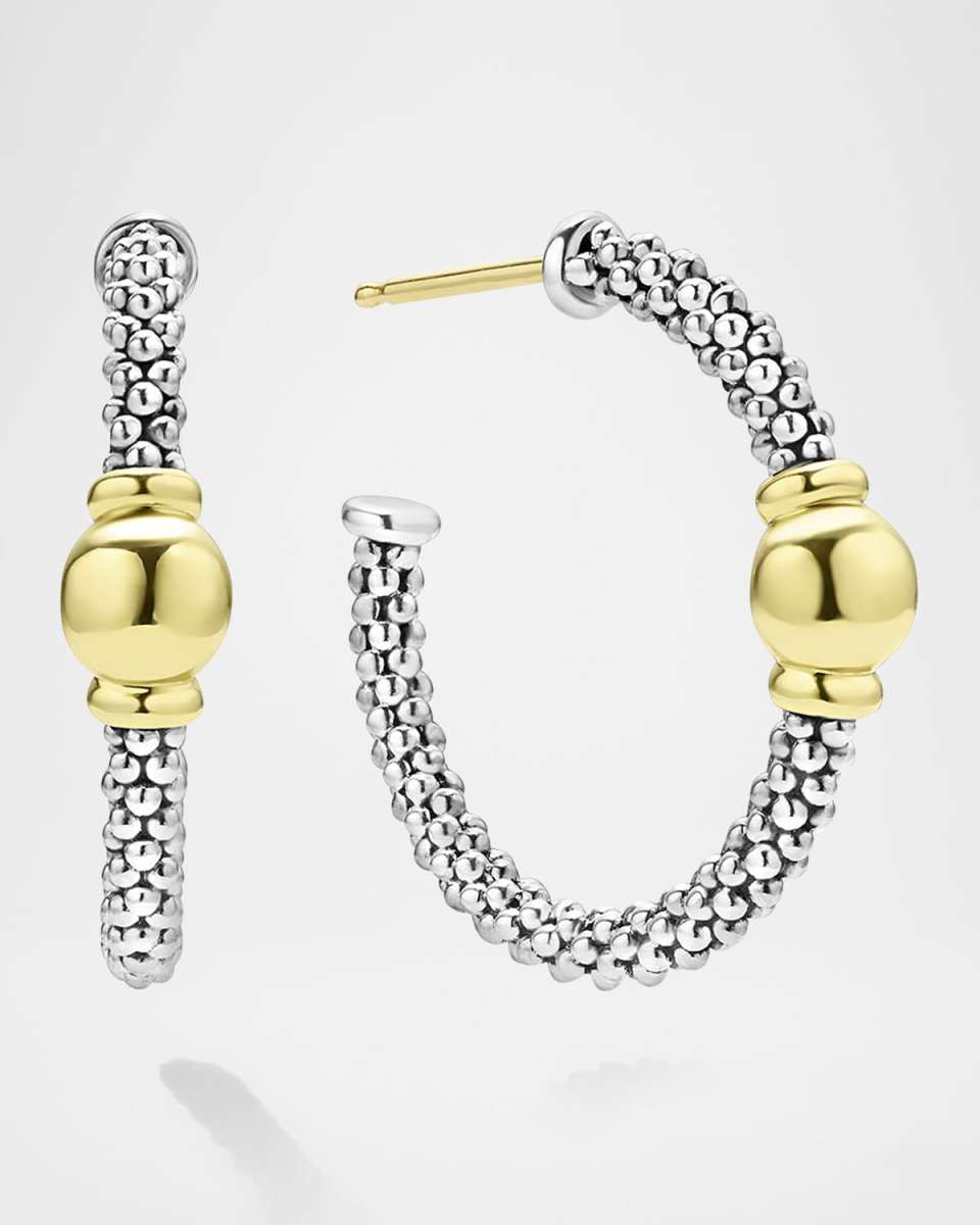 Signature Caviar Two-Tone Station Hoop Earrings