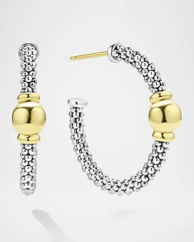 Signature Caviar Two-Tone Station Hoop Earrings