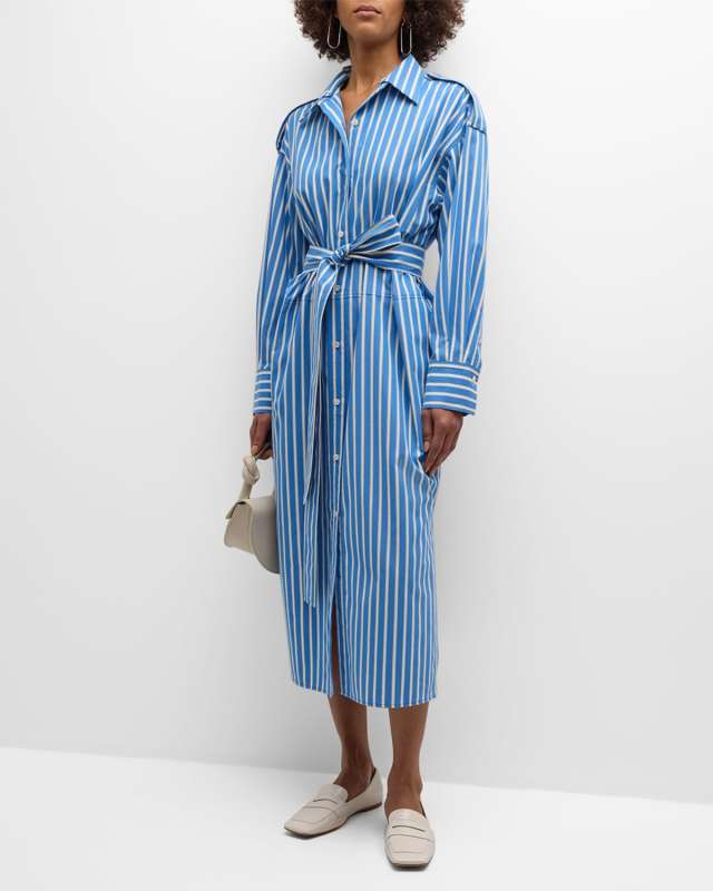 Striped Cotton Poplin Midi Shirtdress