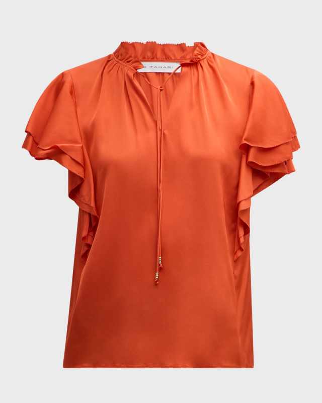 The Viori Flutter-Sleeve Silk Blous