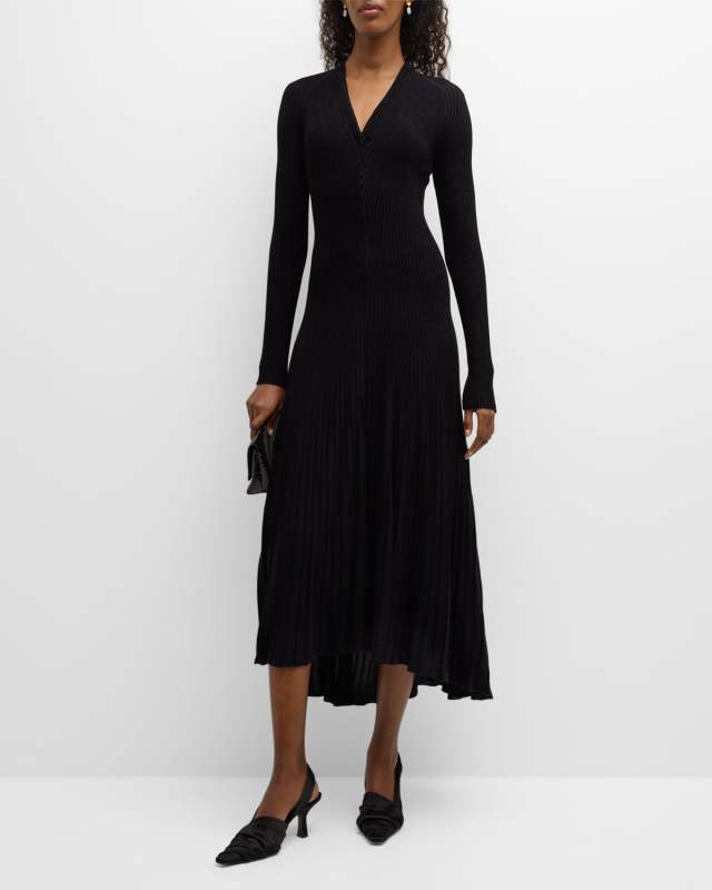 High-Low Ribbed Knit Midi Dress