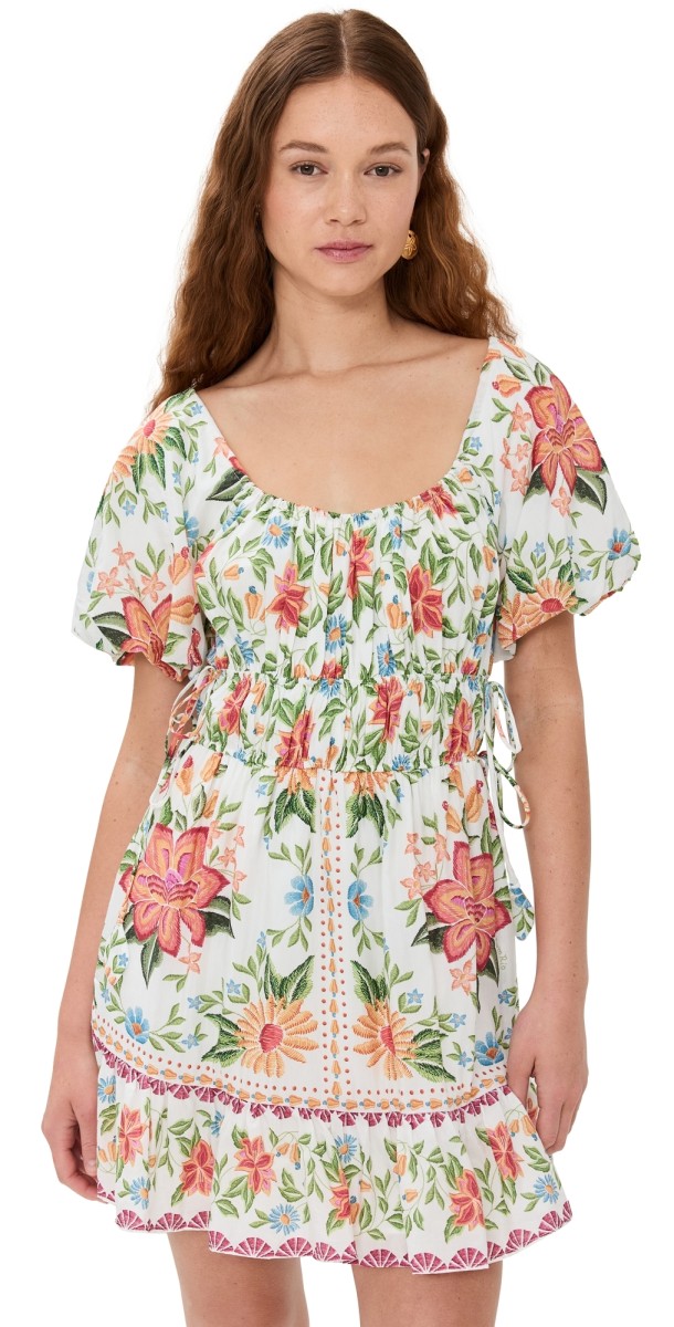 FARM Rio Bloom Garden Off White Short Sleeve Mini Dress Bloom Garden Off White