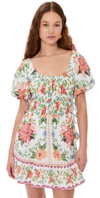 FARM Rio Bloom Garden Off White Short Sleeve Mini Dress Bloom Garden Off White