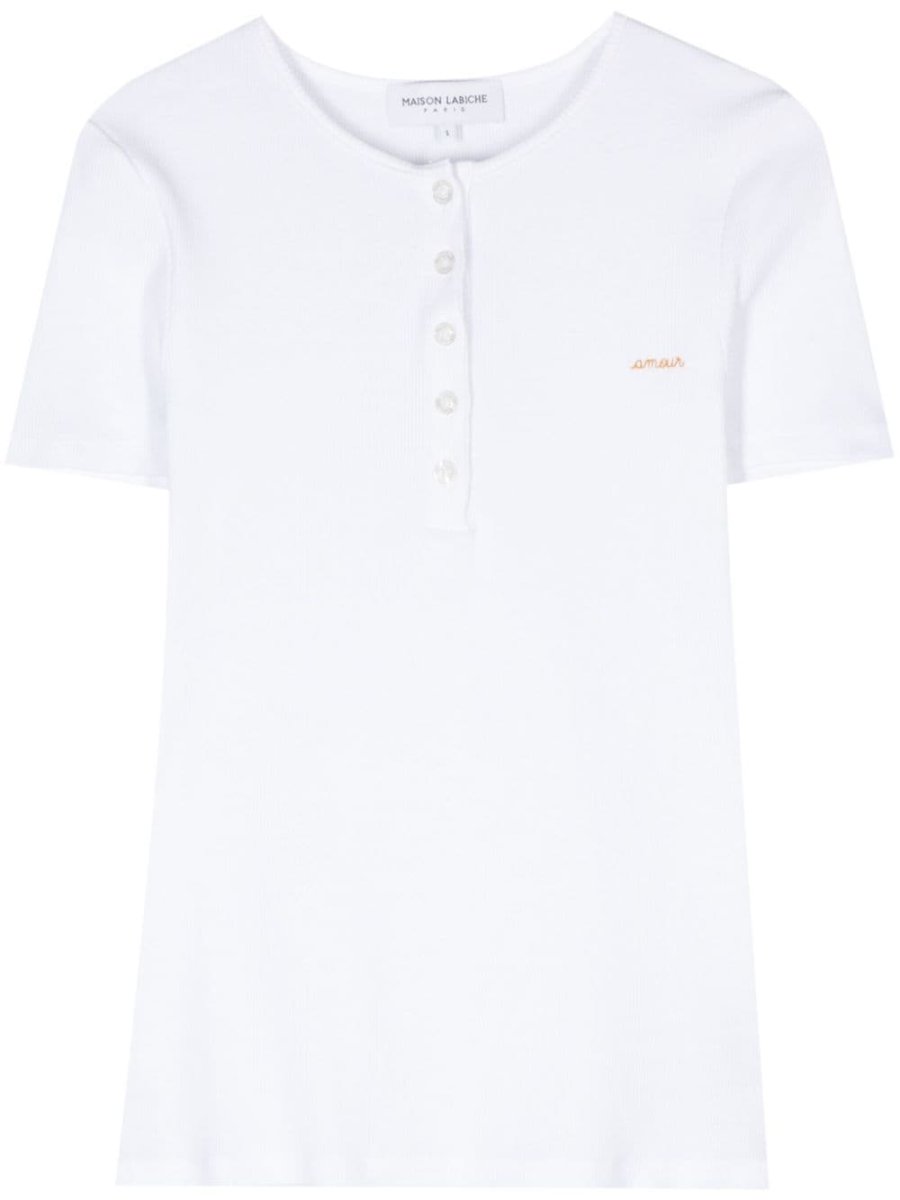 slogan-embroidered ribbed top