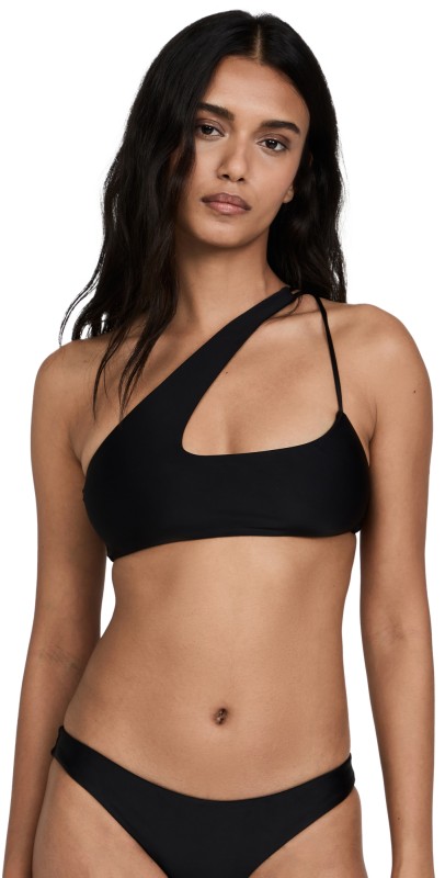 MIKOH Queensland Cross Shoulder Bikini Top Noir