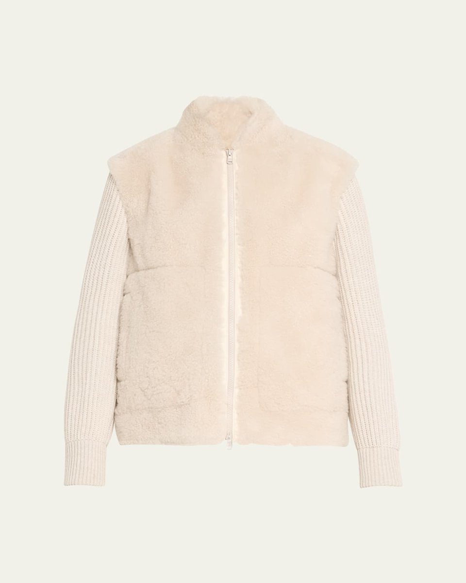 Cashmere Teddy Fur Ribbed Sleeve Jacket