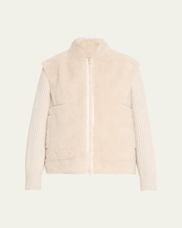 Cashmere Teddy Fur Ribbed Sleeve Jacket