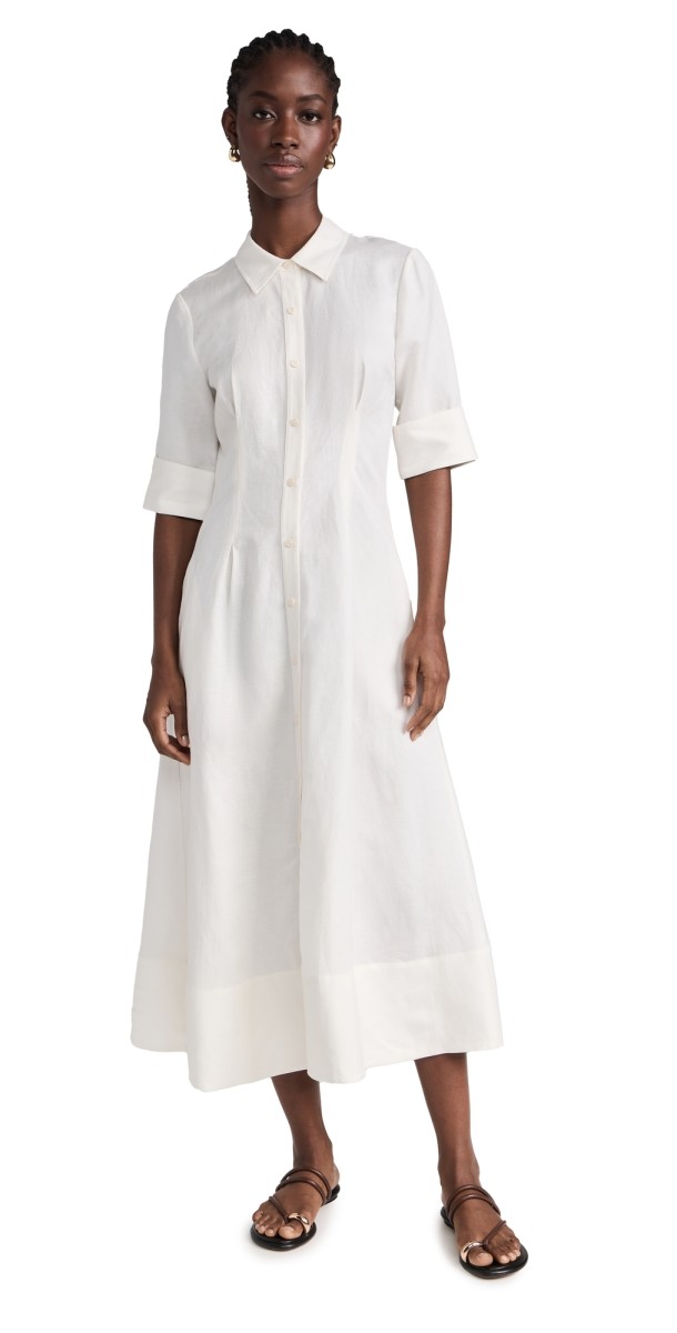 SIMKHAI Claudine Short Sleeve Shirt Midi Dress White