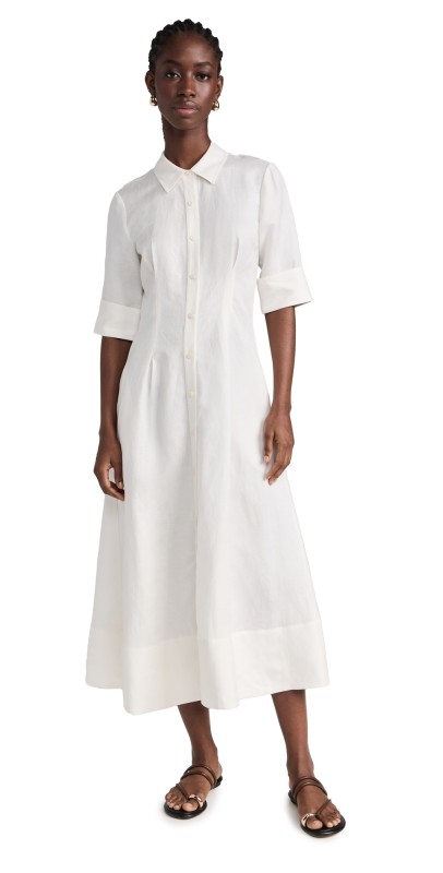 SIMKHAI Claudine Short Sleeve Shirt Midi Dress White