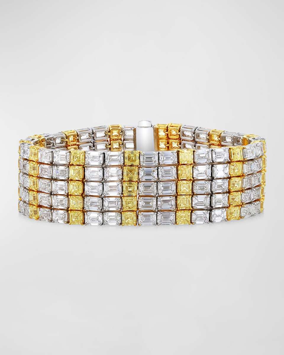 Alternating White and Yellow Diamond 5 Row Bracelet, 7", 62.25tcw