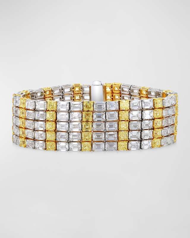 Alternating White and Yellow Diamond 5 Row Bracelet, 7", 62.25tcw