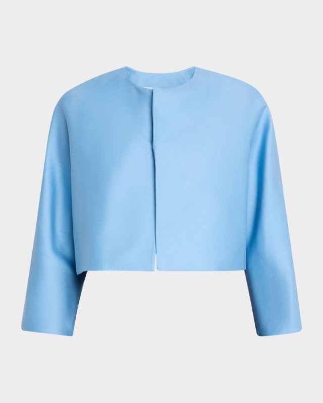Collarless Cotton Crop Jacket