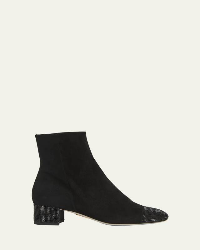 Suede Crystal Zip Booties