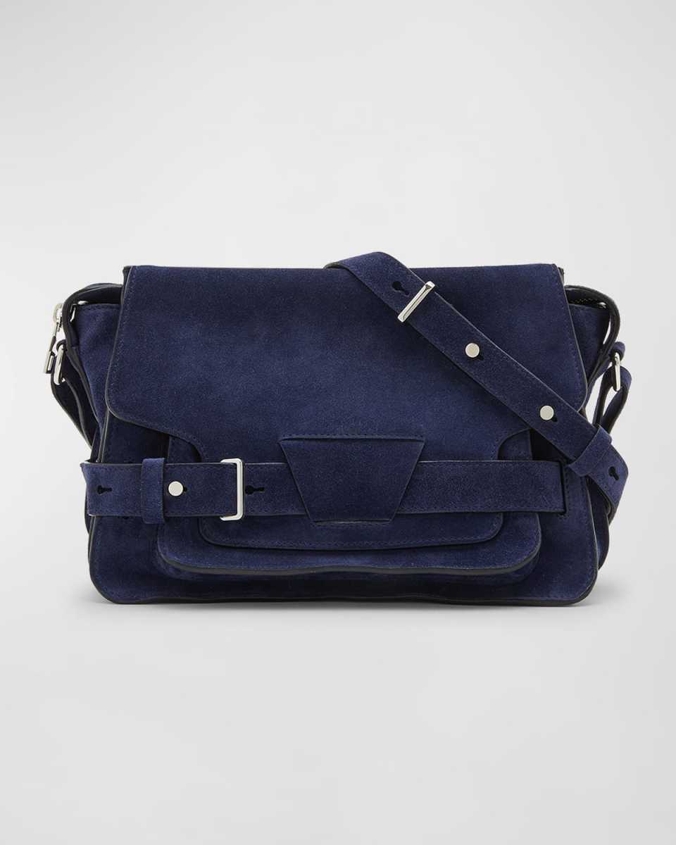 Beacon Zip Suede Saddle Shoulder Bag