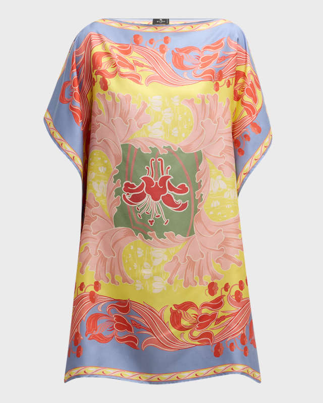 Foulard Engineered-Print Silk Mini Poncho Dress