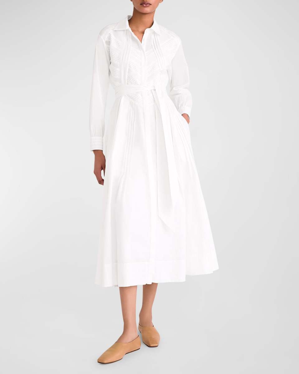 Liberty Pintuck Pima Cotton Midi Shirtdress