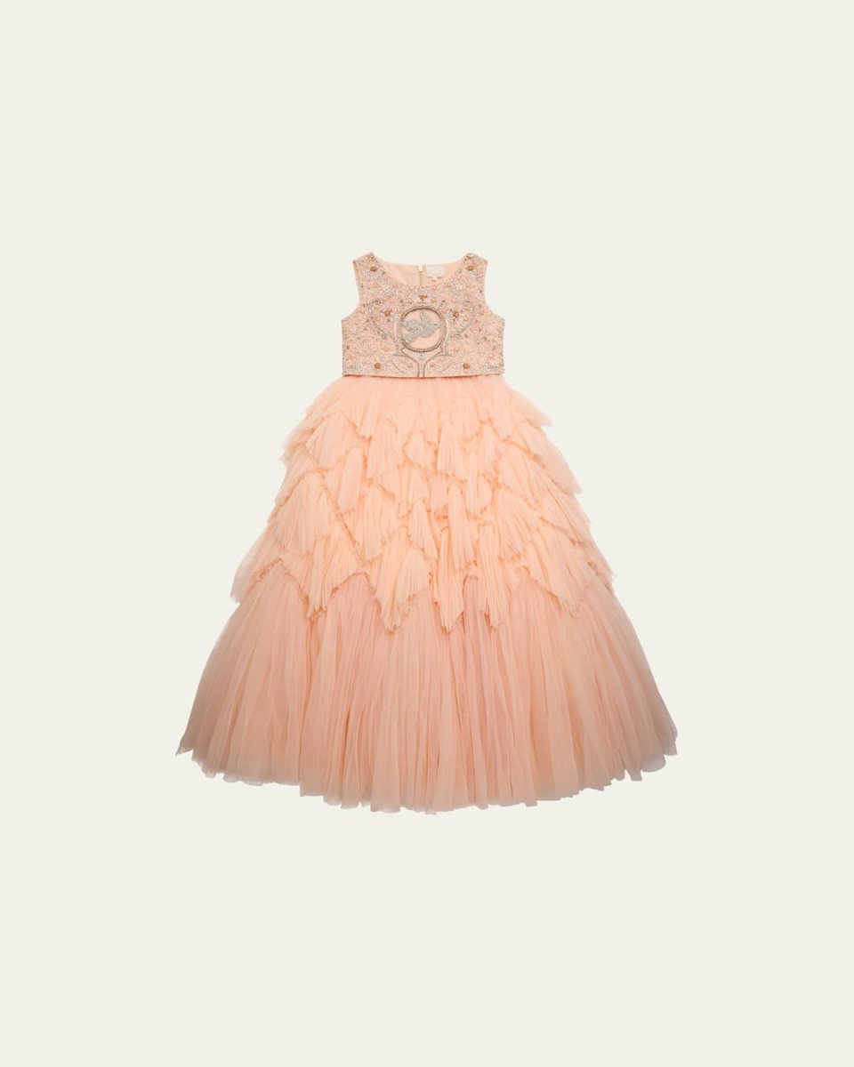Girl's Francesca Embellished Top & Layered Skirt, Size