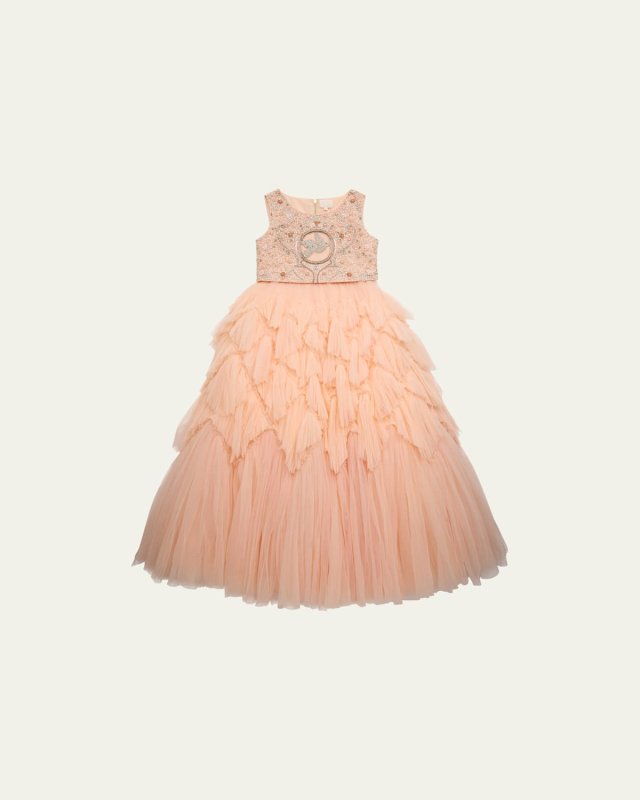 Girl's Francesca Embellished Top & Layered Skirt, Size