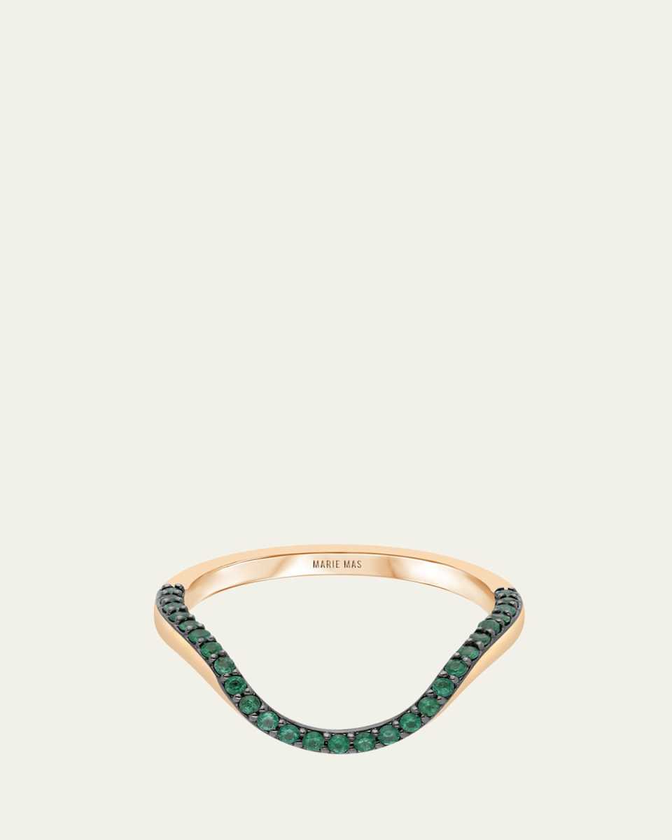 18K Rose Gold Half Pave Emerald Halo Ring