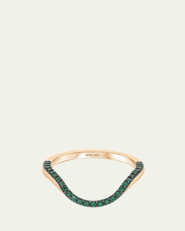 18K Rose Gold Half Pave Emerald Halo Ring