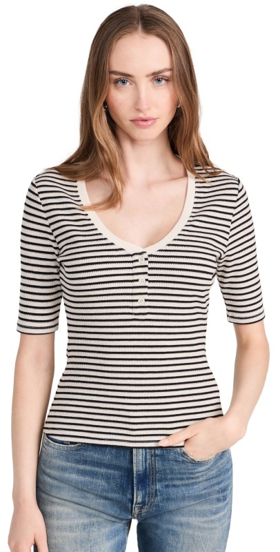 Joe's Jeans The Gisele Henley Half Sleeve Top Crème Brulee/Black