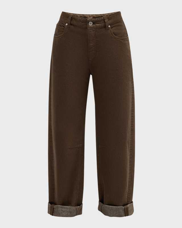 Metallic Garment Dyed Denim Relaxed Straight-Leg Pants