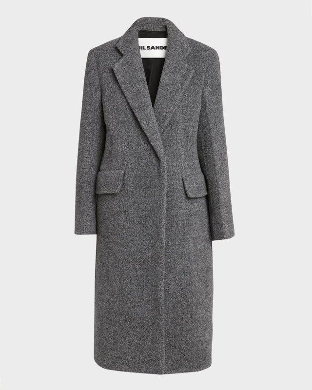 Brushed Wool Double-Breasted Long Coat