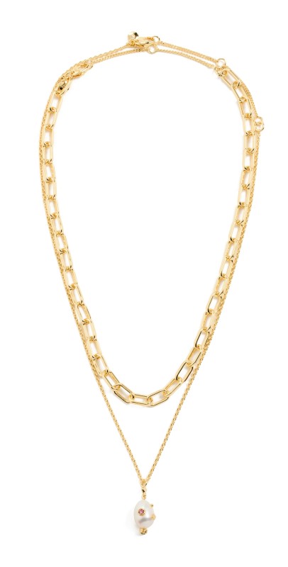 Madewell Two-Pack Studded Freshwater Pearl Necklace Set Woodrose