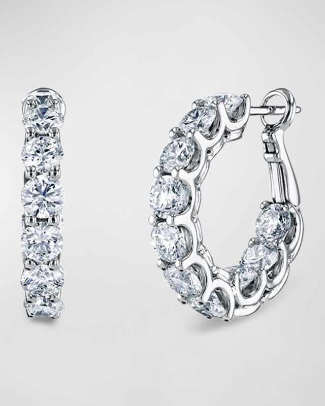 18K White Gold Diamond Hoop Earrings, 3.30tcw/0.75"L