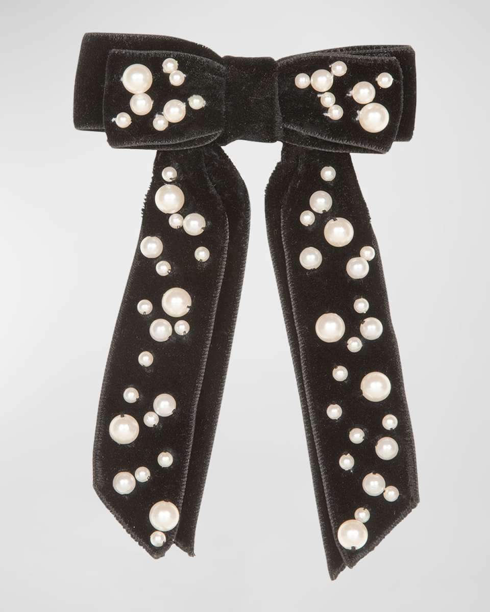Teagan Pearly Velvet Bow Barrette