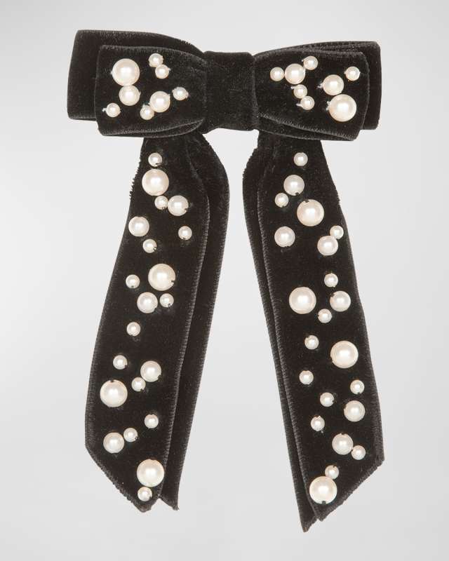 Teagan Pearly Velvet Bow Barrette