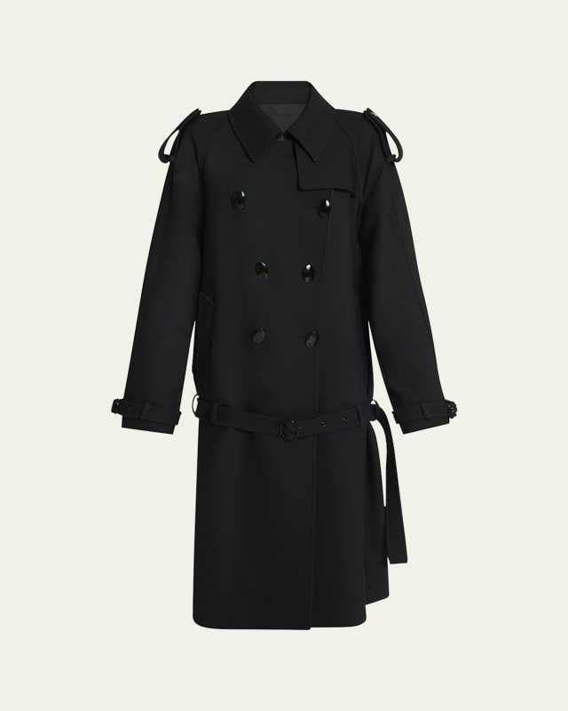 Double-Breasted Volume Belted Wool Trench Coat