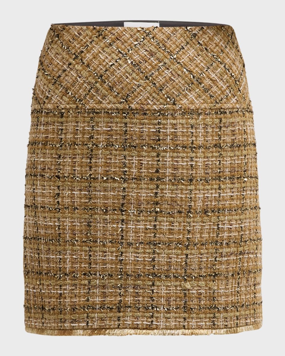Metallic Plaid Mini Skirt With Fringed Hem