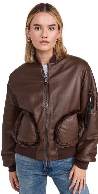 Alpha Industries Reversible Faux Leather MA-1 Bomber Jacket Chocolate
