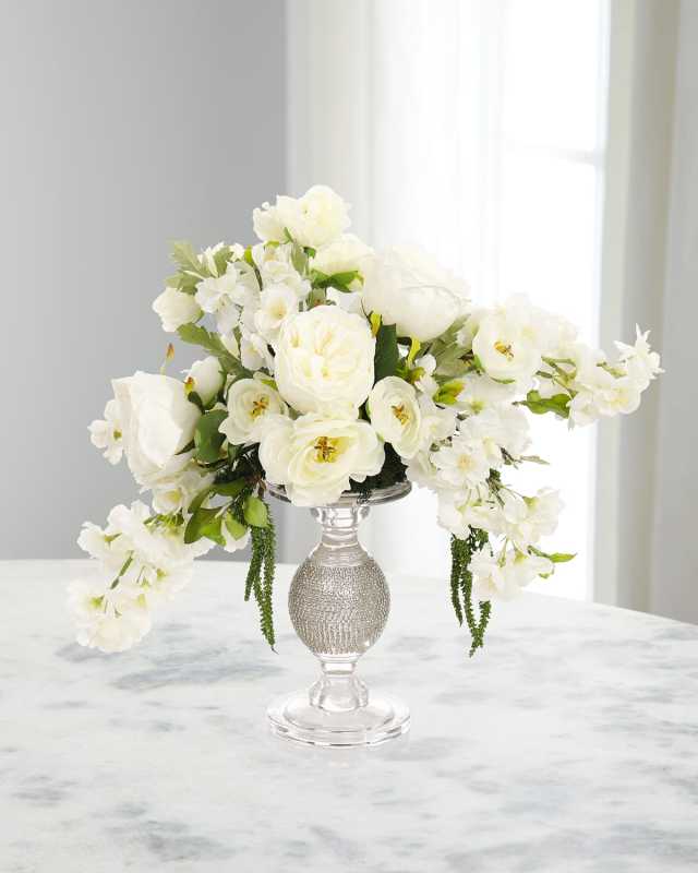 Bling Roses and Blossoms 16" Faux Floral Arrangement in Glass Vase
