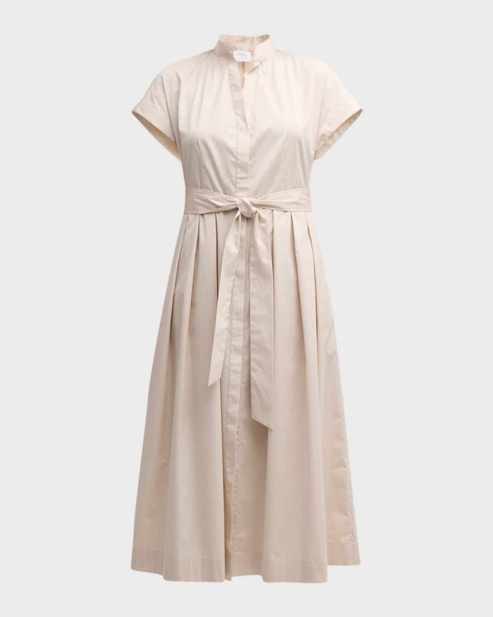 Pleated A-Line Midi Shirtdress
