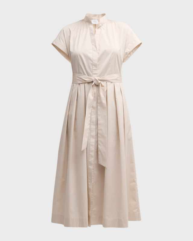 Pleated A-Line Midi Shirtdress
