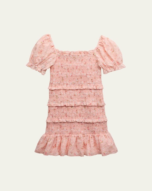 Girl's Laila Smocked Floral-Print Dress, Size S-XL