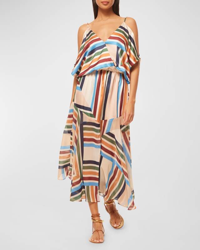 Nanaz Slit-Sleeve Striped Midi Dress