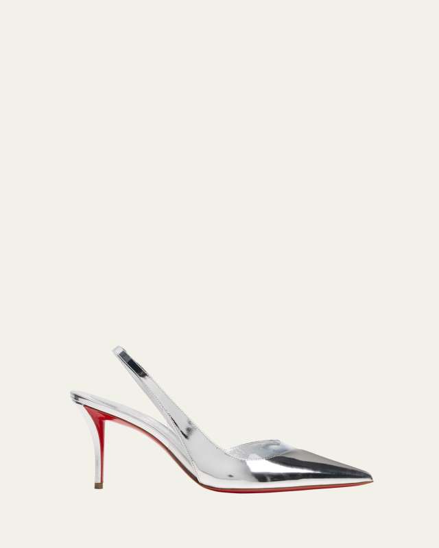 Posticha Metallic PVC Red Sole Slingback Pumps