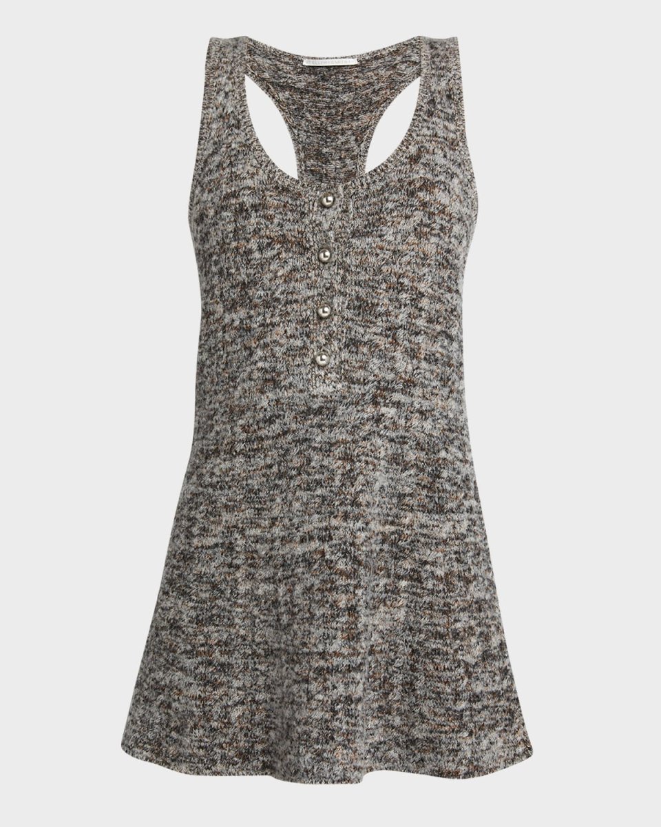 Button-Front Heathered Knit Racerback Mini Dress