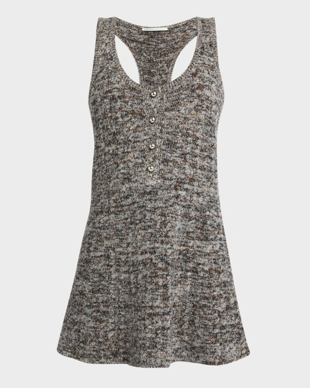 Button-Front Heathered Knit Racerback Mini Dress