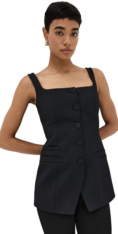 Another Tomorrow Square Neck Buttoned Top Black