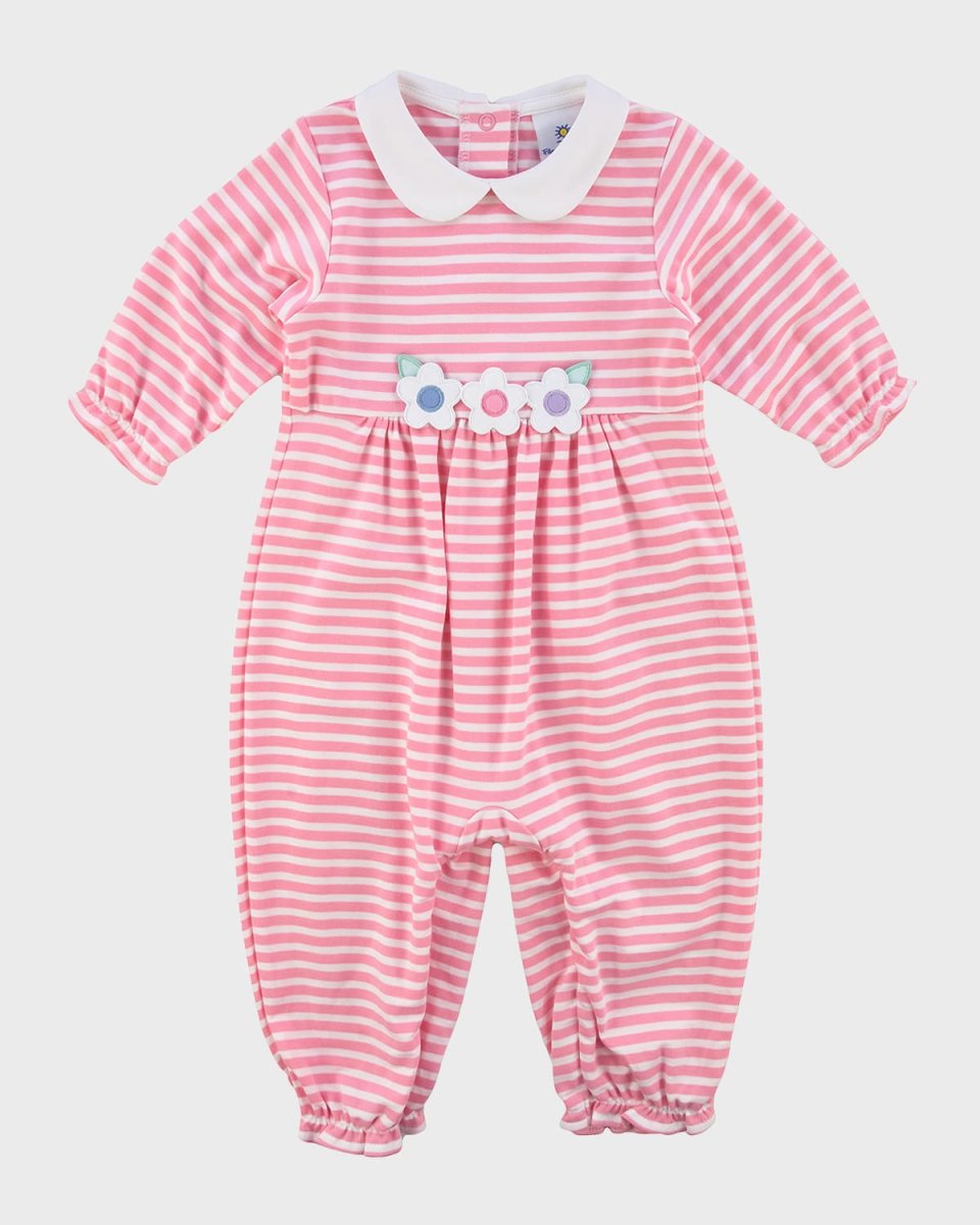 Girl's Striped Knit Coverall W/ Flower Applique, Size 3M-