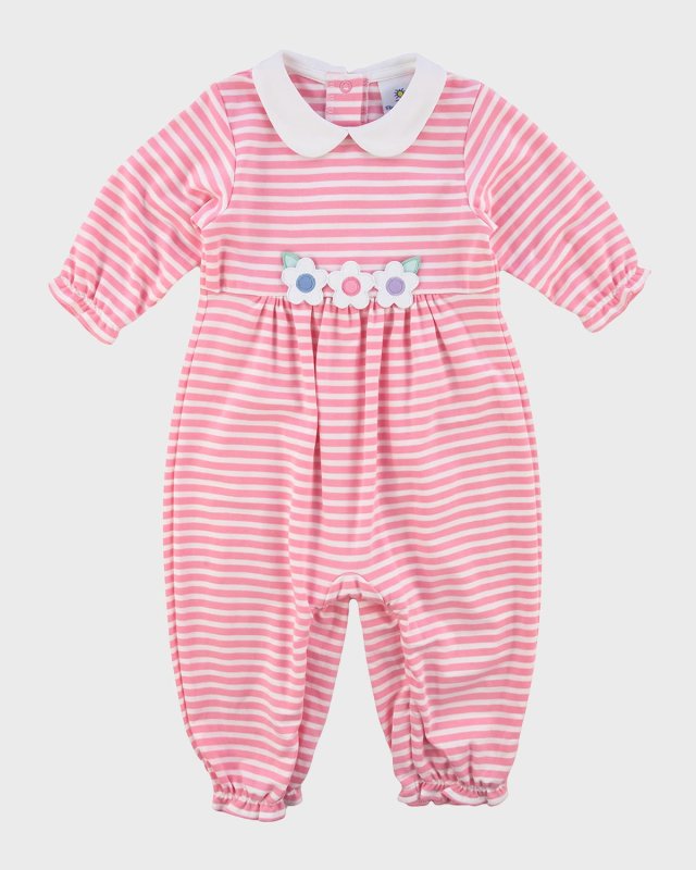 Girl's Striped Knit Coverall W/ Flower Applique, Size 3M-