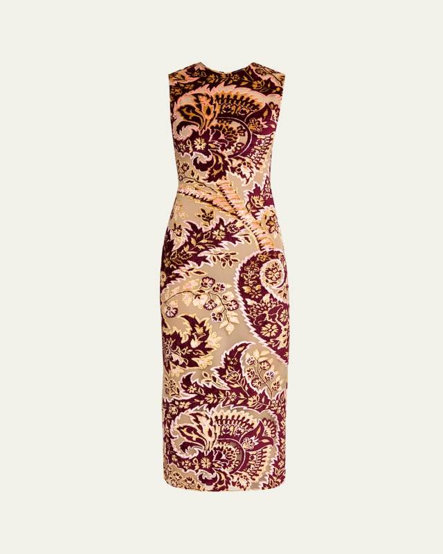 Paisley Printed Velvet Midi Dress